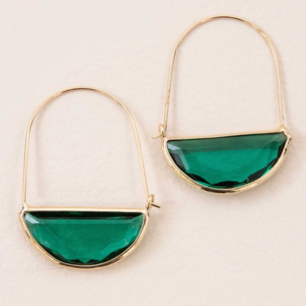 NEW Gold Green Crescent Hoop Earrings